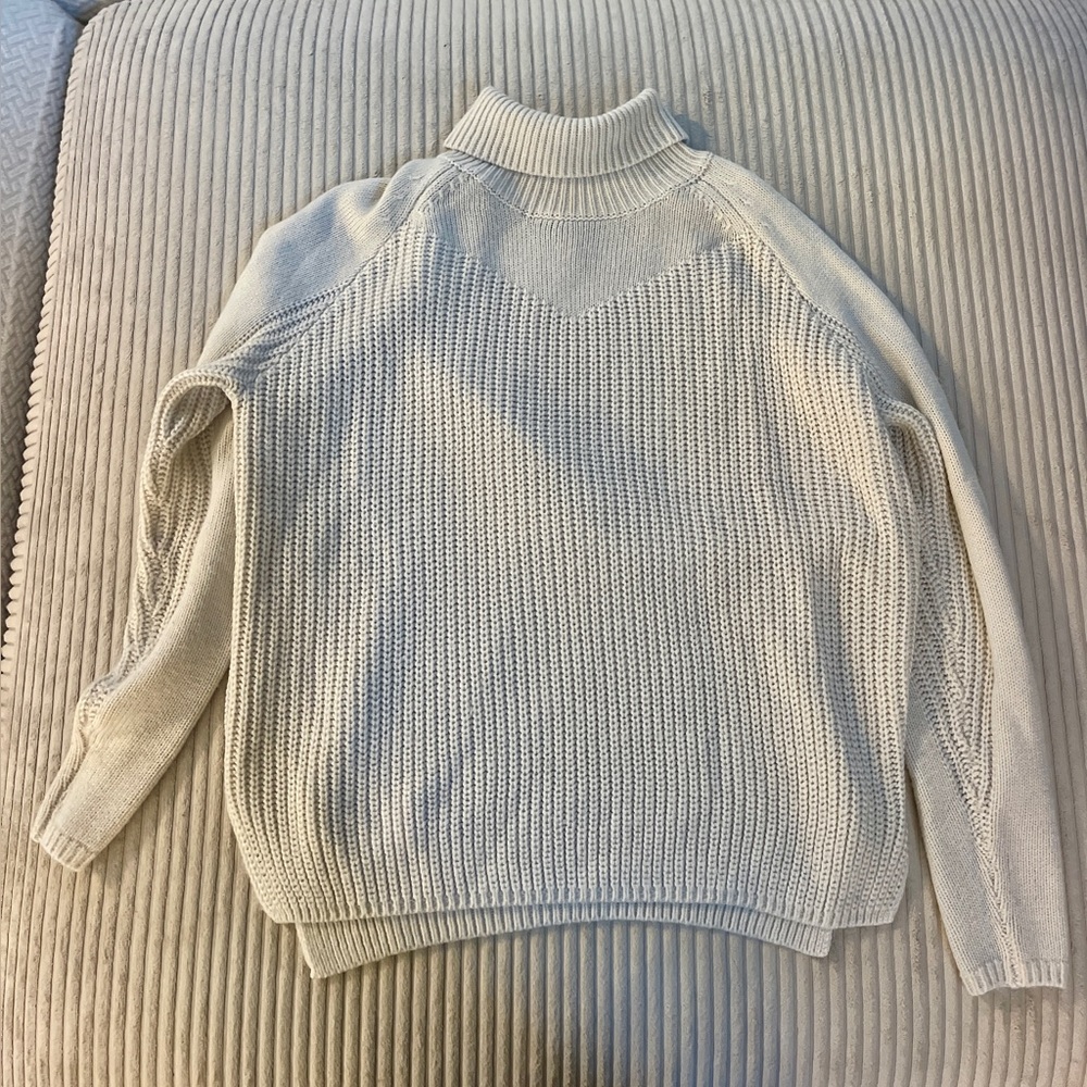 ROOLEE Chunky knit Cream Oatmeal Neutral Turtleneck Long Sleeve Sweater size XS - Picture 7 of 7